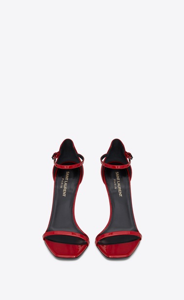 SAINT LAURENT YSL heels Woman OPYUM 110 sandals in red patent leather and black metal b_V4